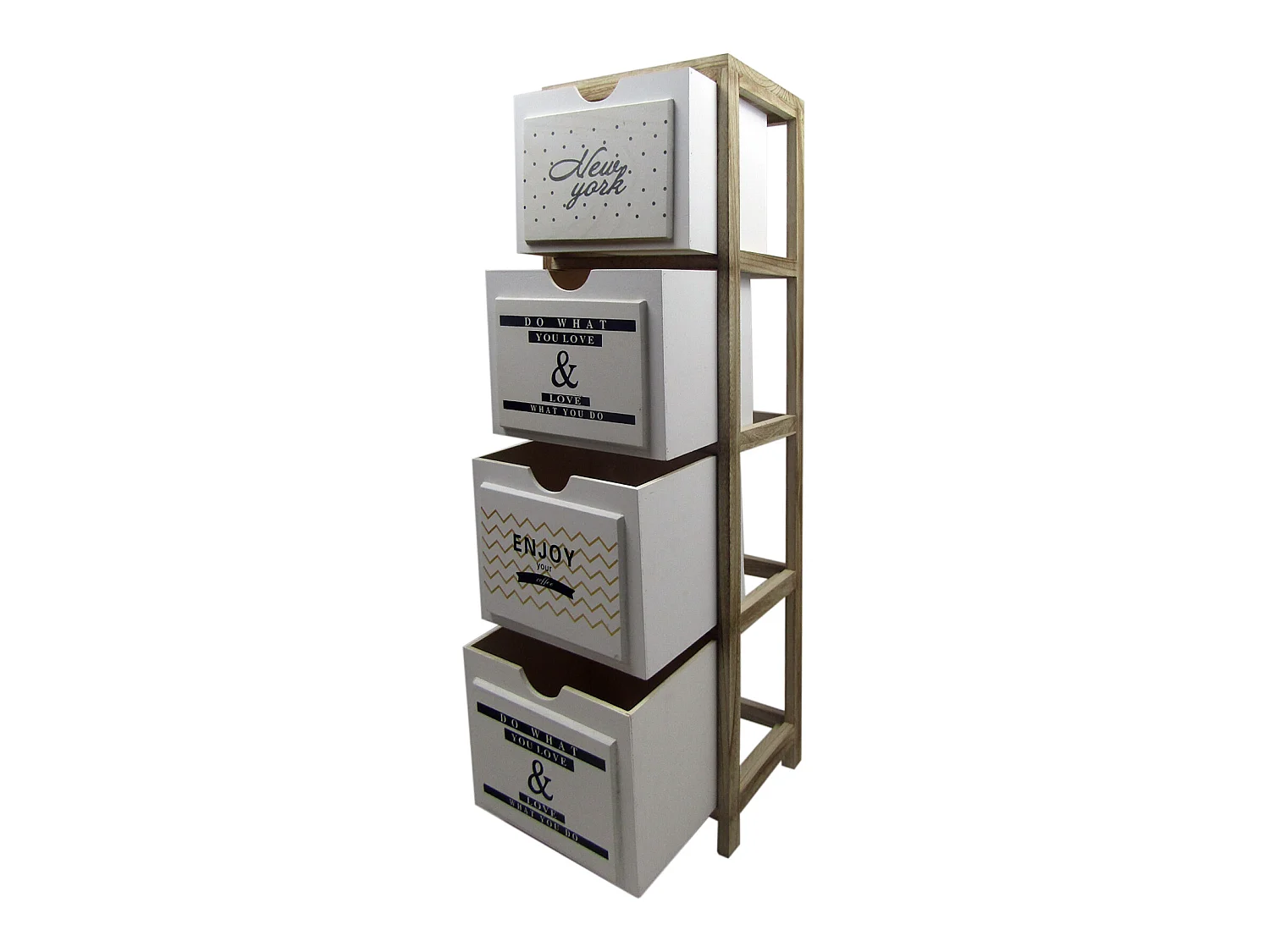 Commode Table De Chevet Nordic Marron Blanc 4 Tiroirs 97x30x24