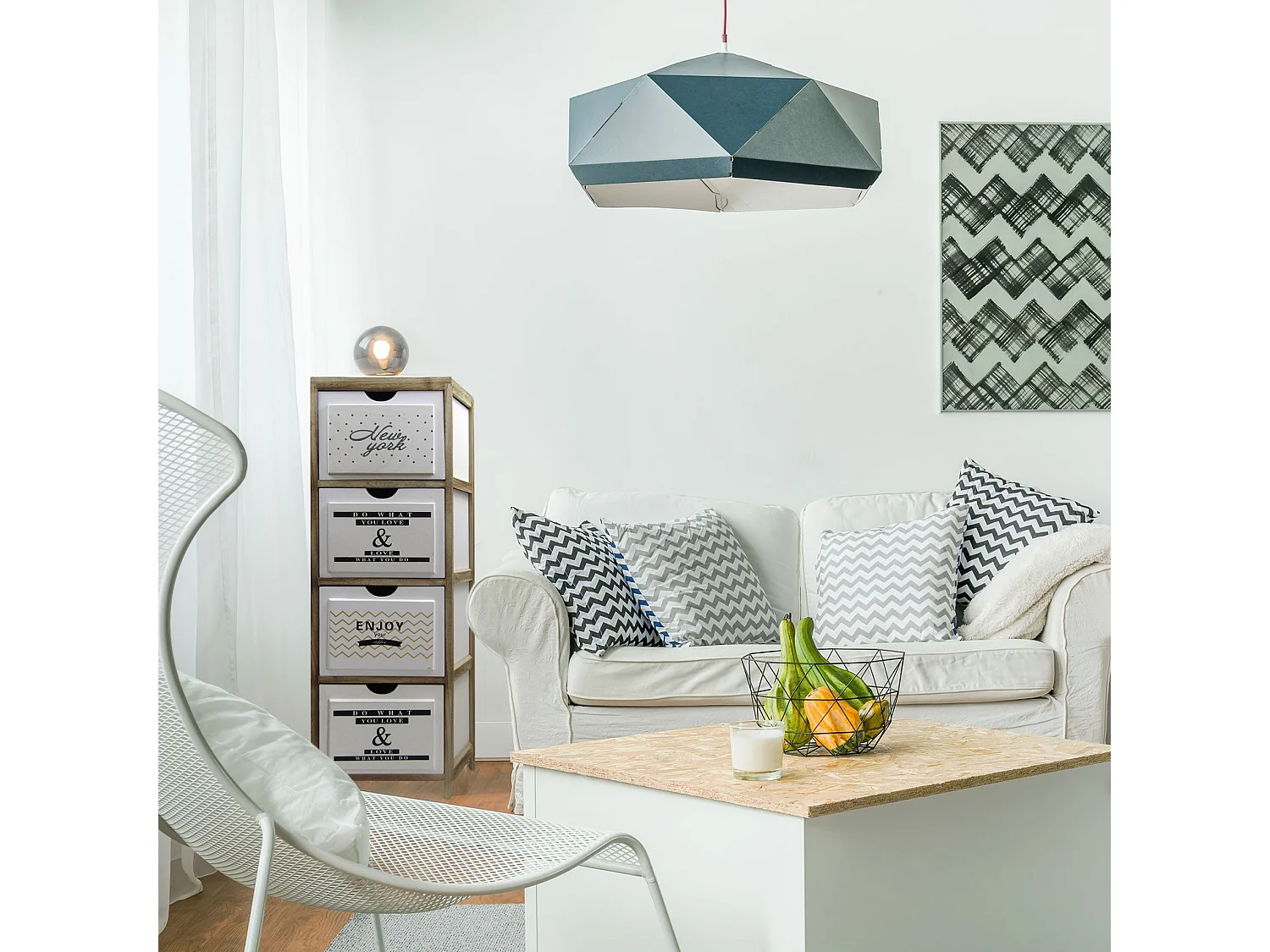 Cómoda Nórdica Cómoda Castanha Branca 4 gavetas 97x30x24