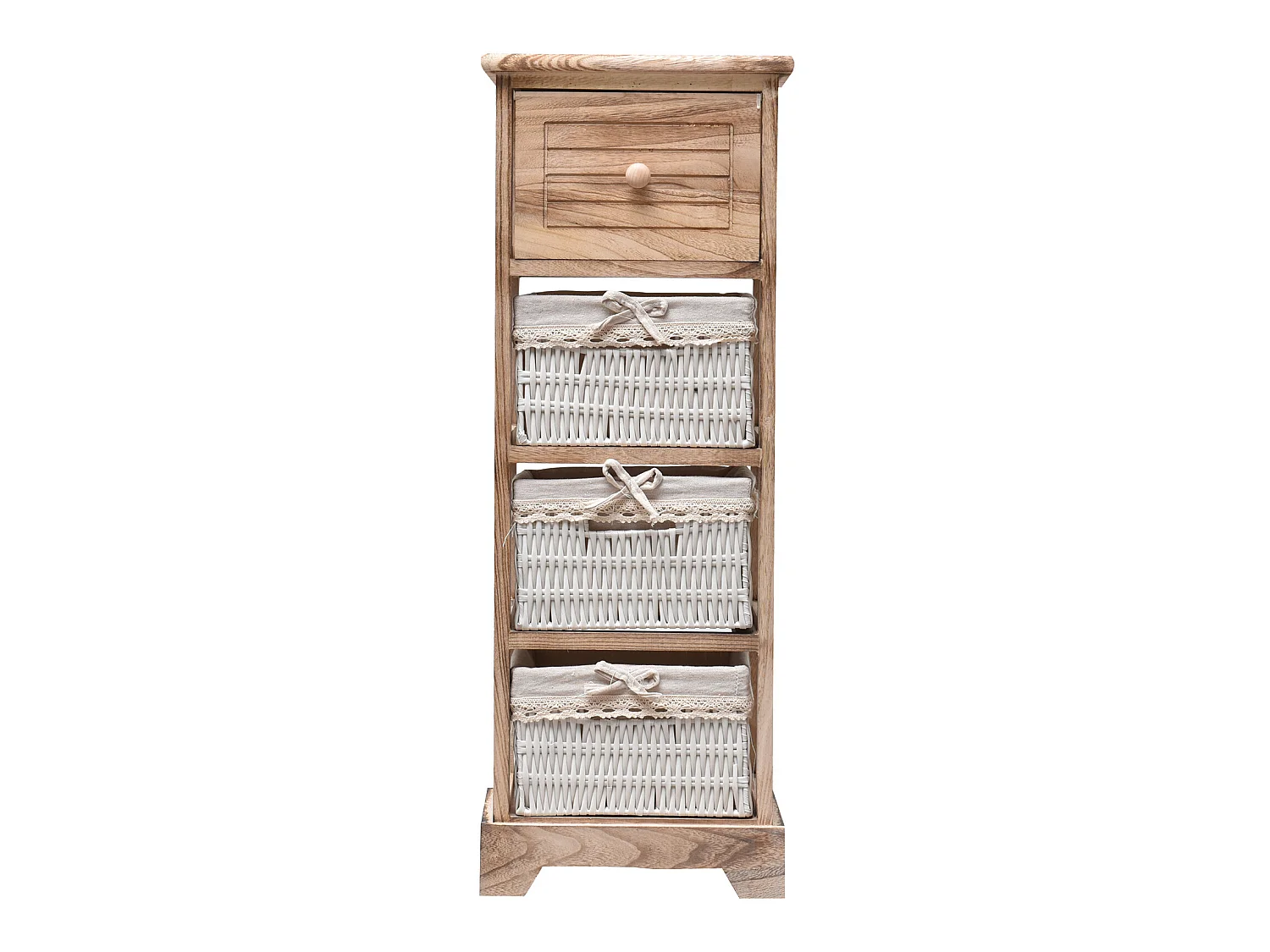 Cassettiera 1 Cassetto 3 Ceste Legno Vimini Rustico 81x30x27