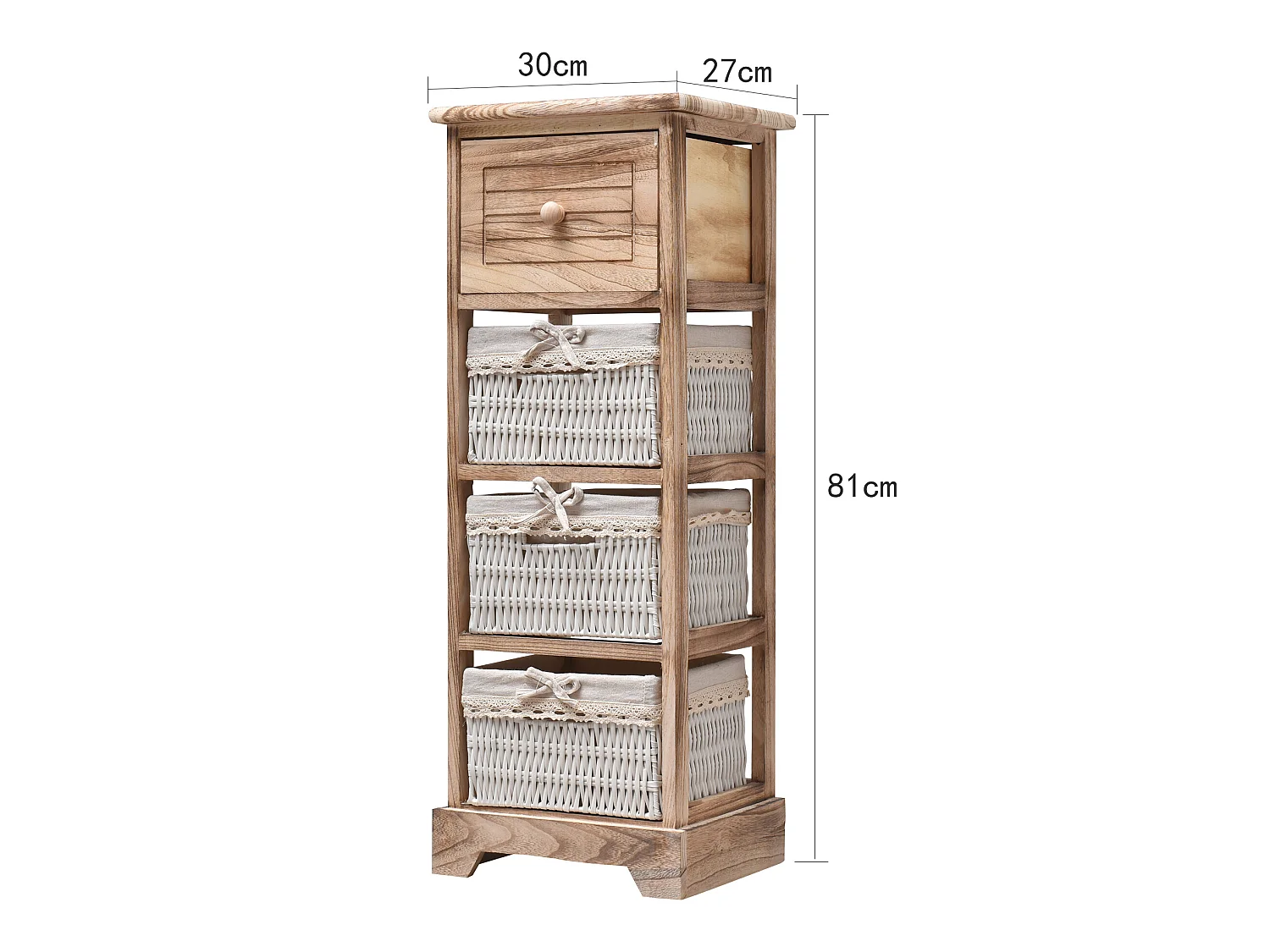 Cassettiera 1 Cassetto 3 Ceste Legno Vimini Rustico 81x30x27