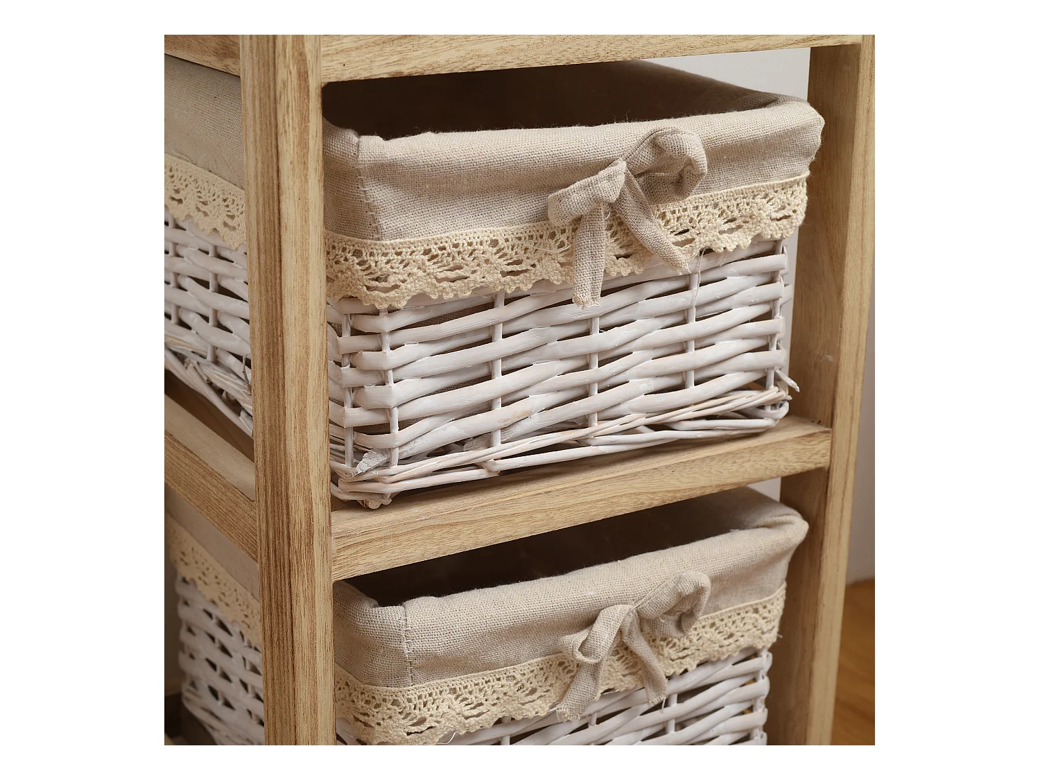 Cassettiera 1 Cassetto 3 Ceste Legno Vimini Rustico 81x30x27