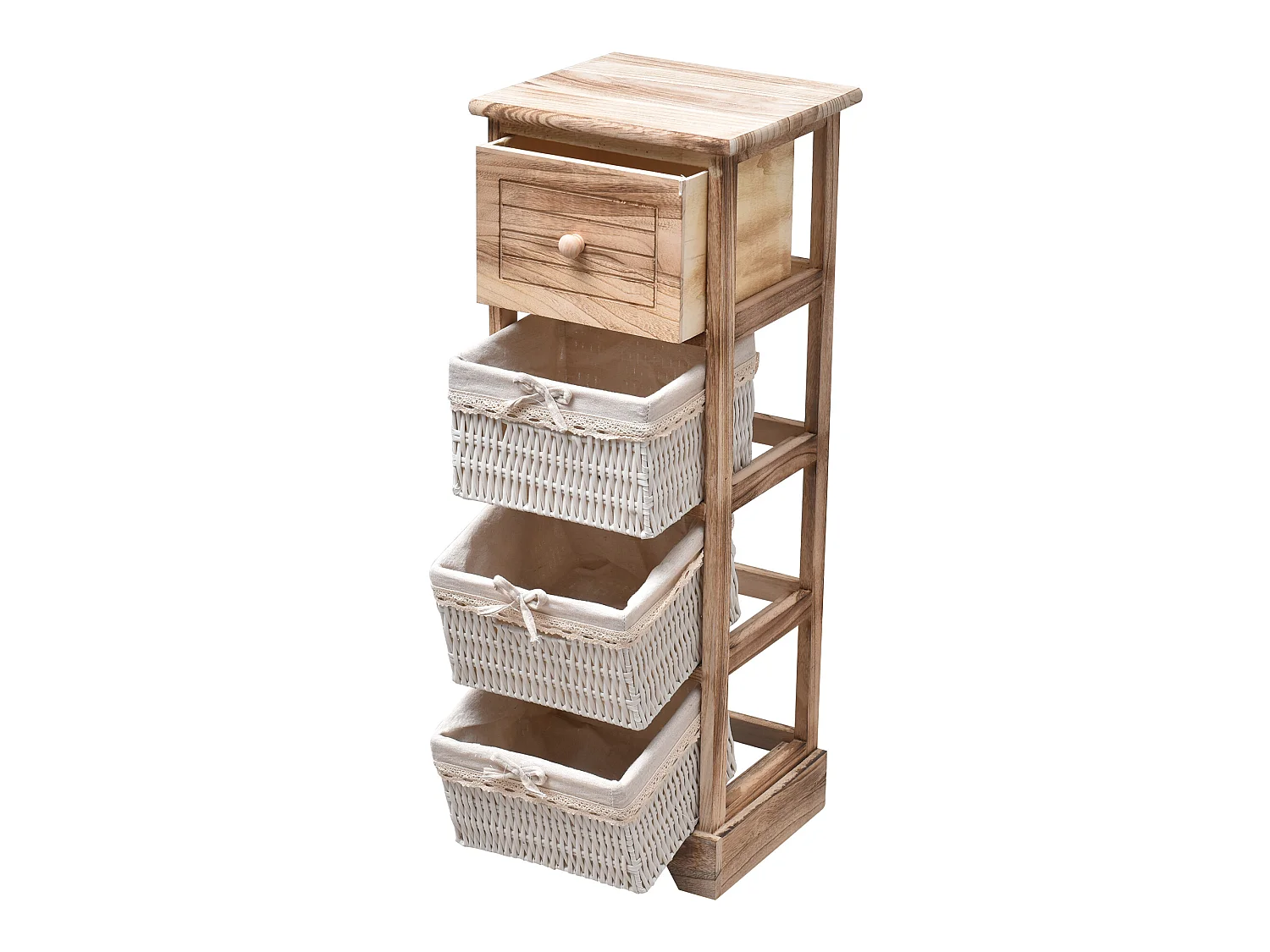 Cassettiera 1 Cassetto 3 Ceste Legno Vimini Rustico 81x30x27