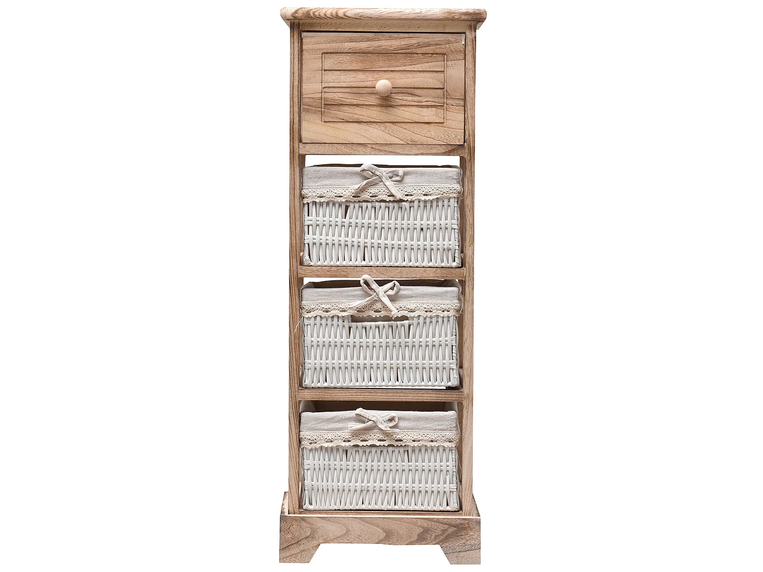 Table De Chevet 1 Tiroir 3 Paniers Bois Marron Clair 81x30x27