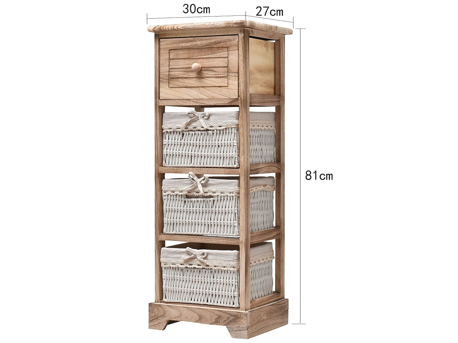 Table De Chevet 1 Tiroir 3 Paniers Bois Marron Clair 81x30x27