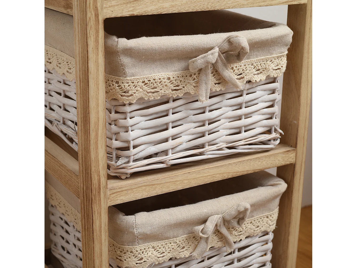 Table De Chevet 1 Tiroir 3 Paniers Bois Marron Clair 81x30x27