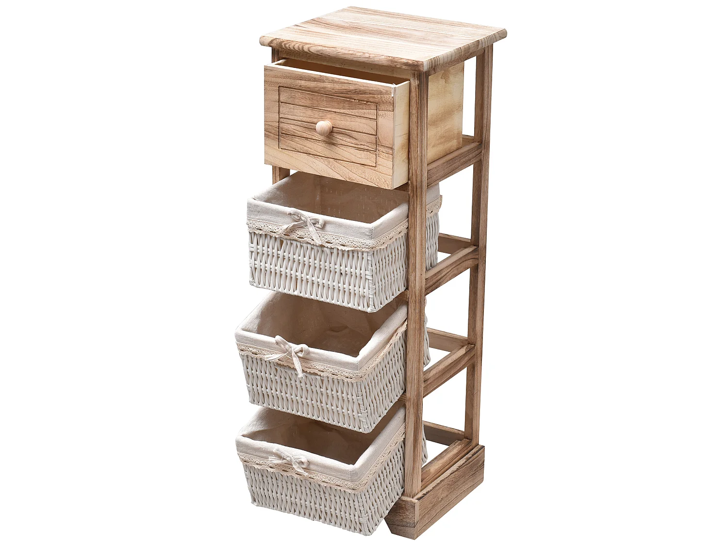 Table De Chevet 1 Tiroir 3 Paniers Bois Marron Clair 81x30x27