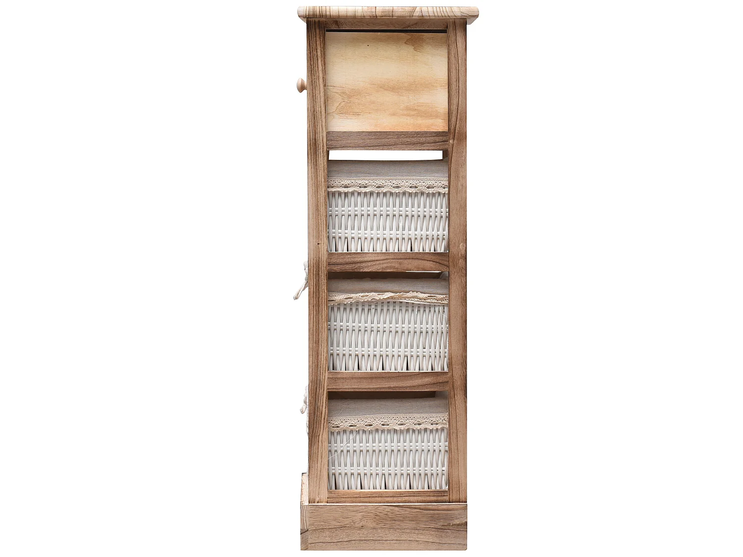 Table De Chevet 1 Tiroir 3 Paniers Bois Marron Clair 81x30x27