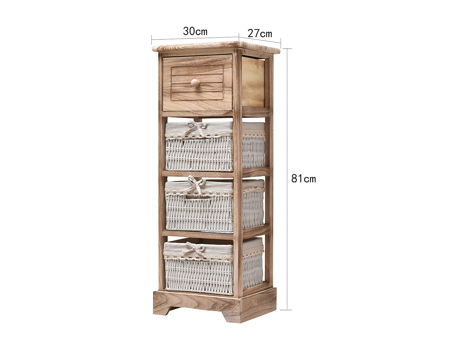 Table De Chevet 1 Tiroir 3 Paniers Bois Marron Clair 81x30x27