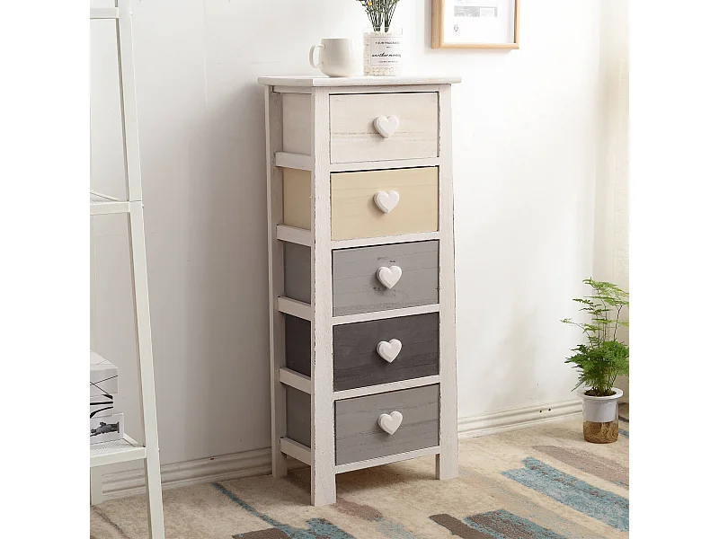 Cassettiera Comodino  5 Cassetti Colorati Cuore 87x37x27