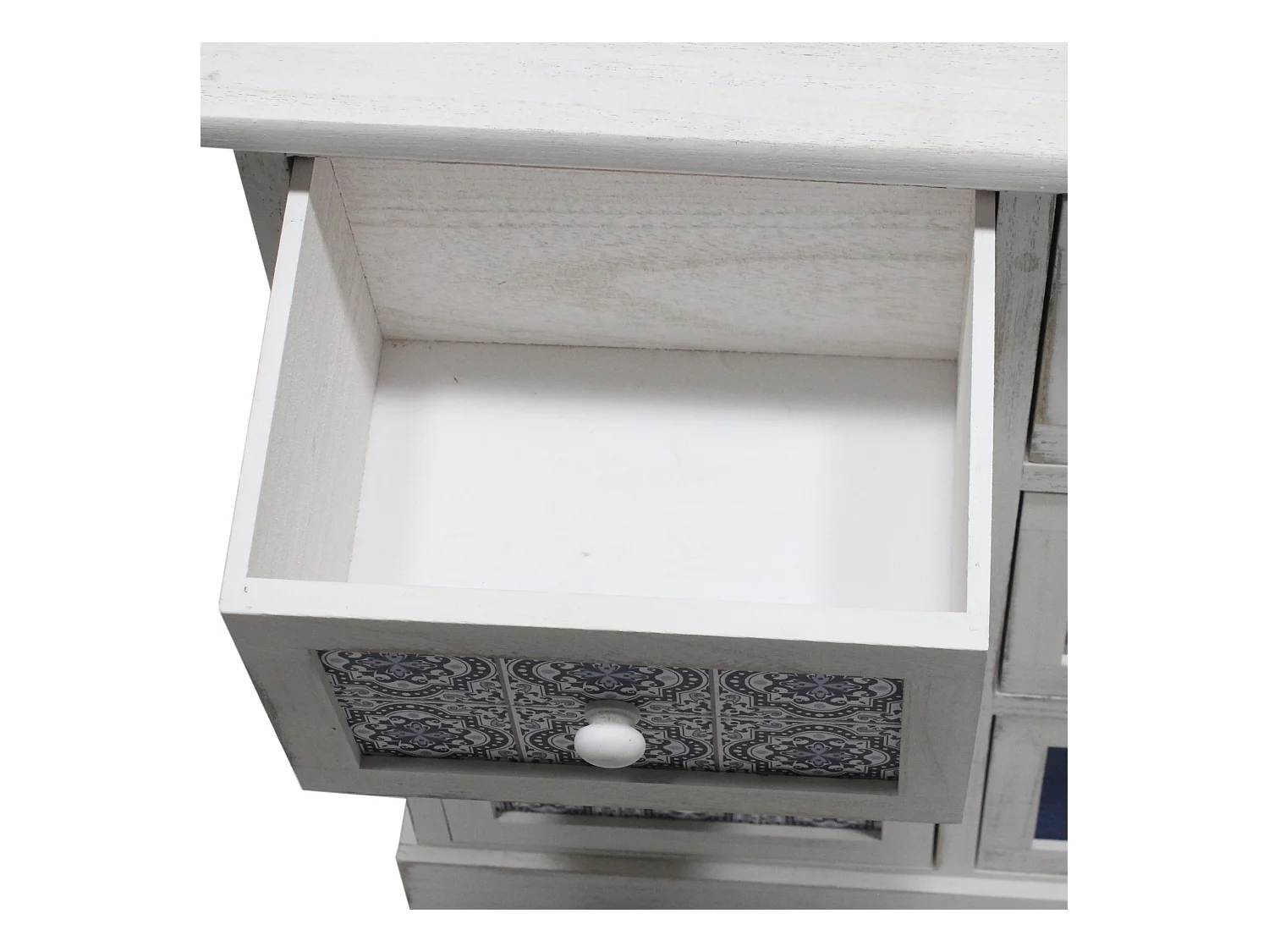 Cassettiera Comodino Legno 6 Cassetti Bianco Azzurro 59,5x55,5x25