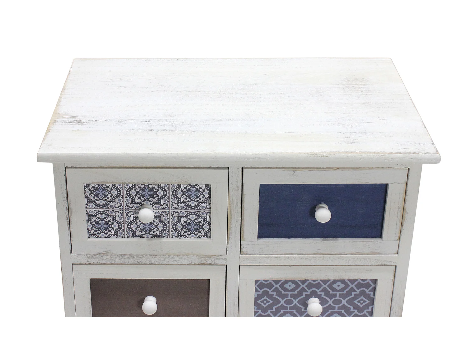 Cassettiera Comodino Legno 6 Cassetti Bianco Azzurro 59,5x55,5x25