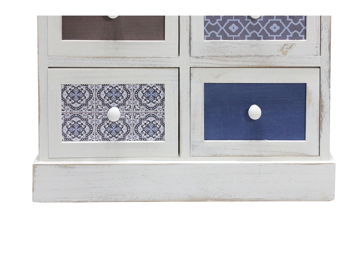 Cassettiera Comodino Legno 6 Cassetti Bianco Azzurro 59,5x55,5x25