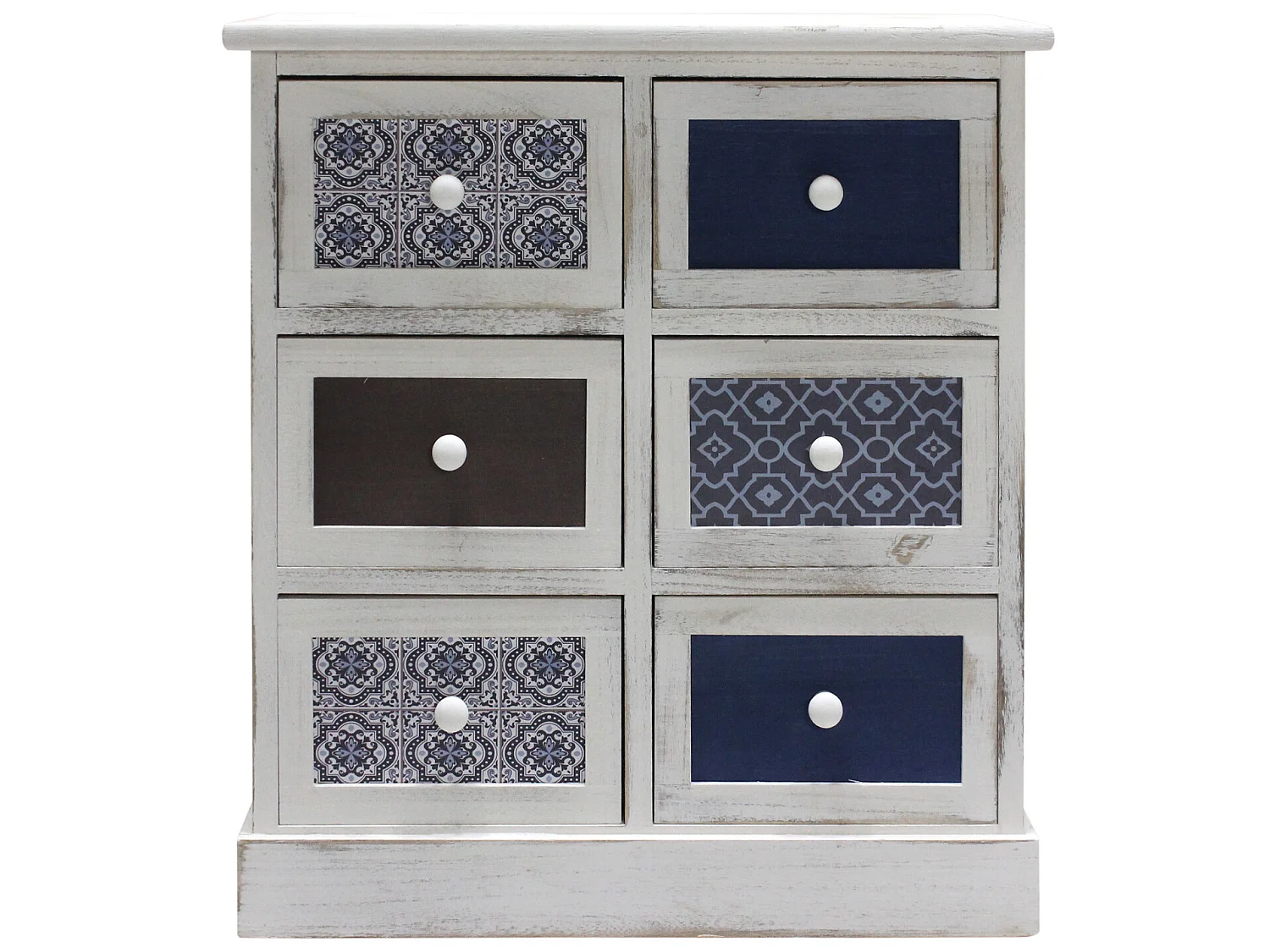 Armoire Meuble Rangement Blanc Gris Bleu Clair 6 Tiroirs 59,5x55x25