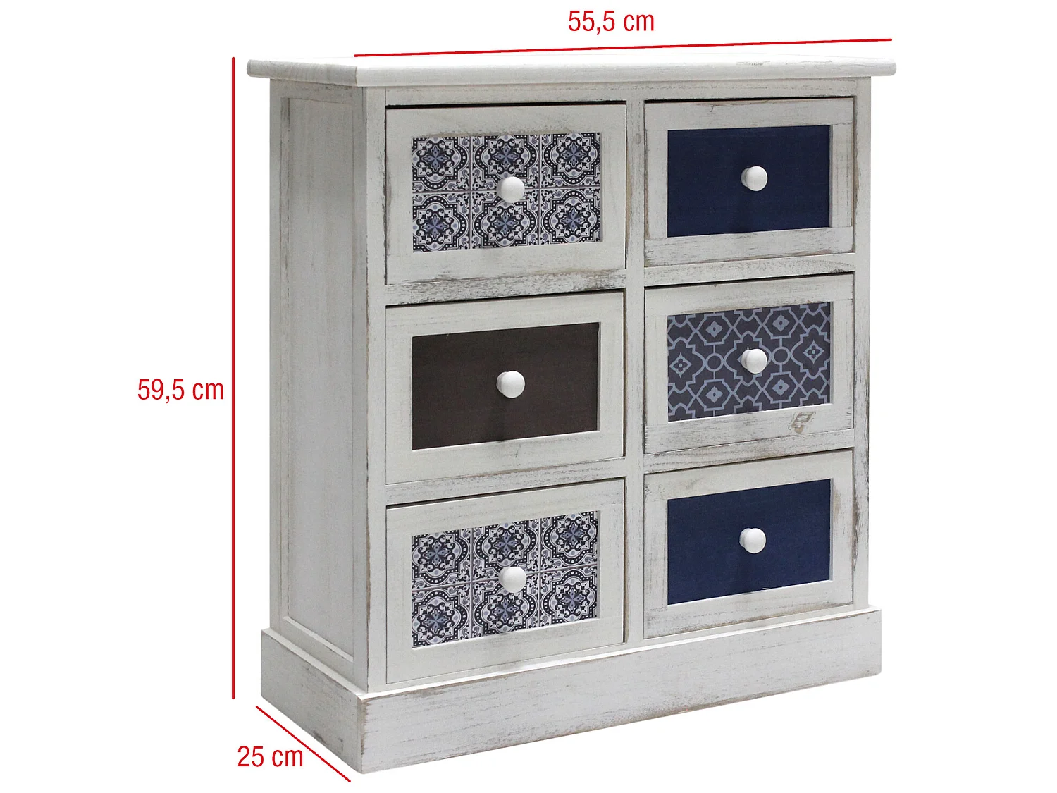 Armoire Meuble Rangement Blanc Gris Bleu Clair 6 Tiroirs 59,5x55x25