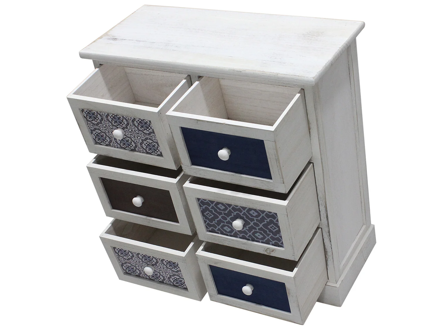 Armoire Meuble Rangement Blanc Gris Bleu Clair 6 Tiroirs 59,5x55x25