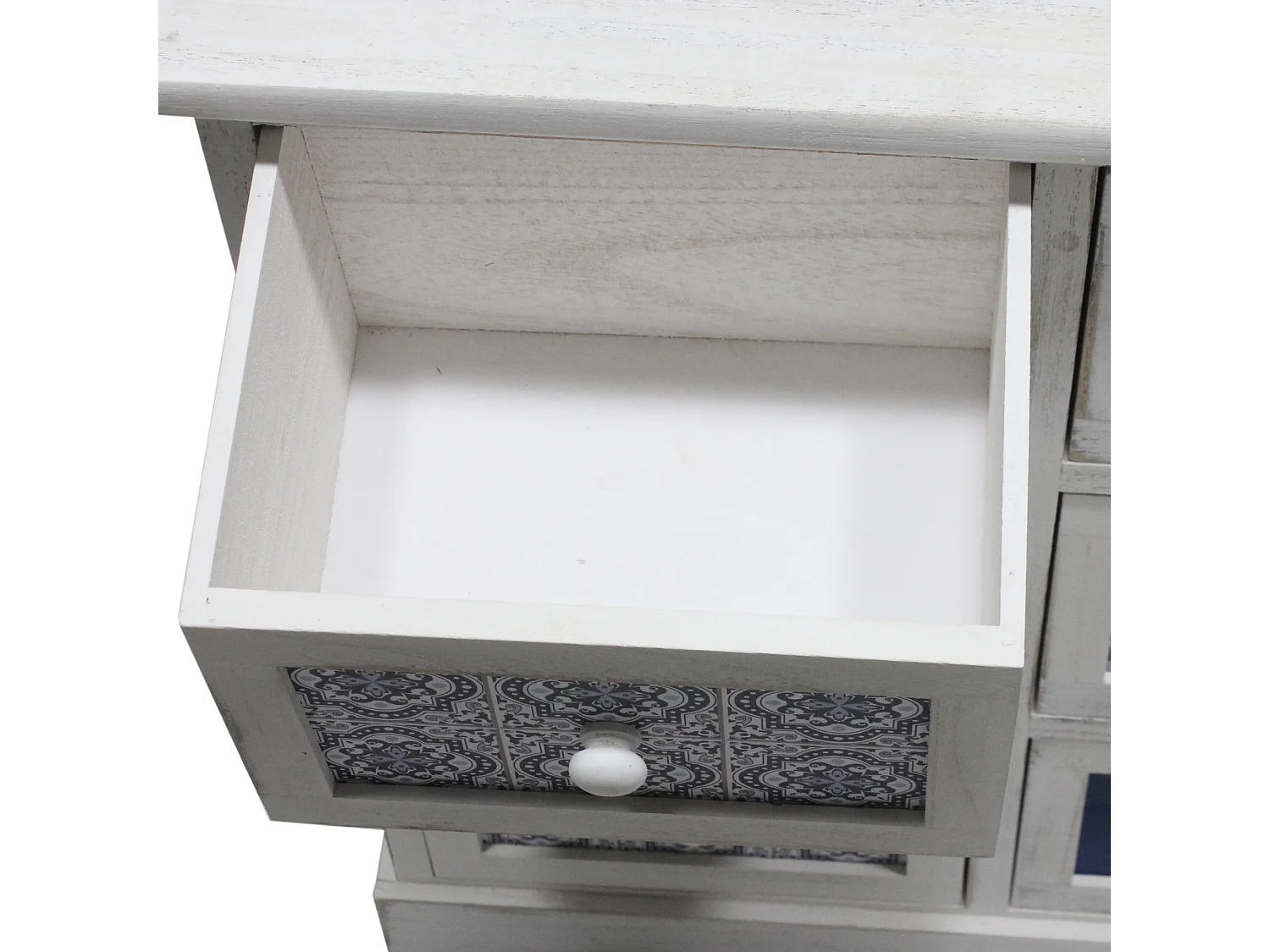 Armoire Meuble Rangement Blanc Gris Bleu Clair 6 Tiroirs 59,5x55x25