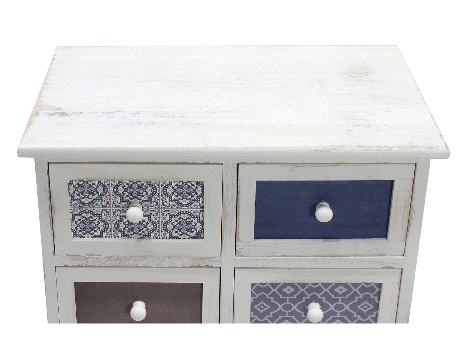 Armoire Meuble Rangement Blanc Gris Bleu Clair 6 Tiroirs 59,5x55x25