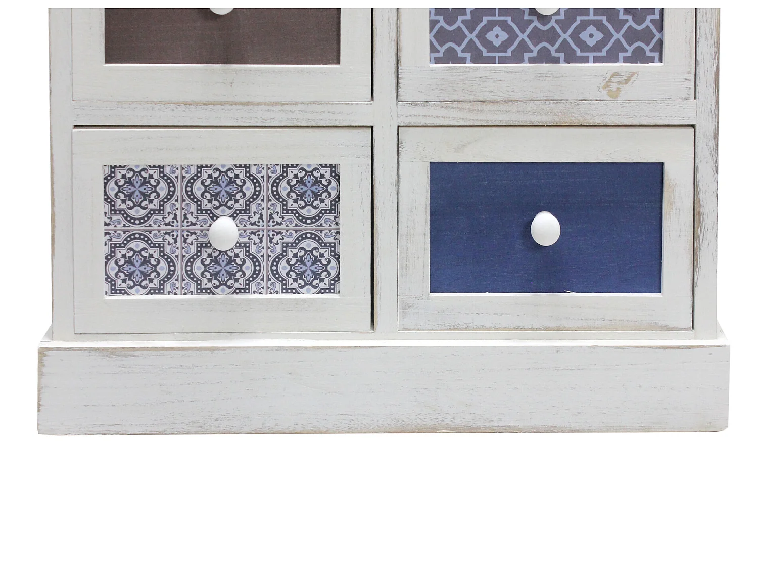 Armoire Meuble Rangement Blanc Gris Bleu Clair 6 Tiroirs 59,5x55x25