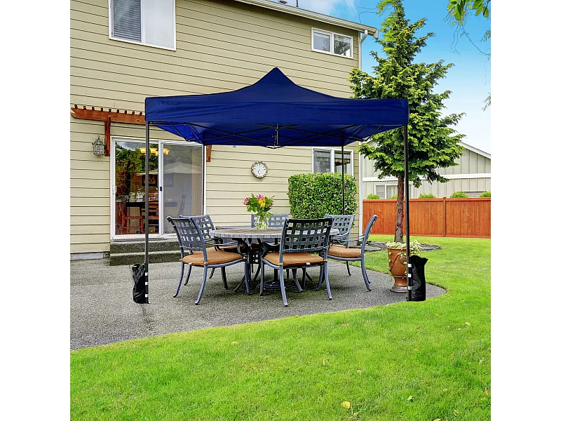 Gazebo Telone Blu Richiudibile 4 Pesi Metallo Poliestere 3x3