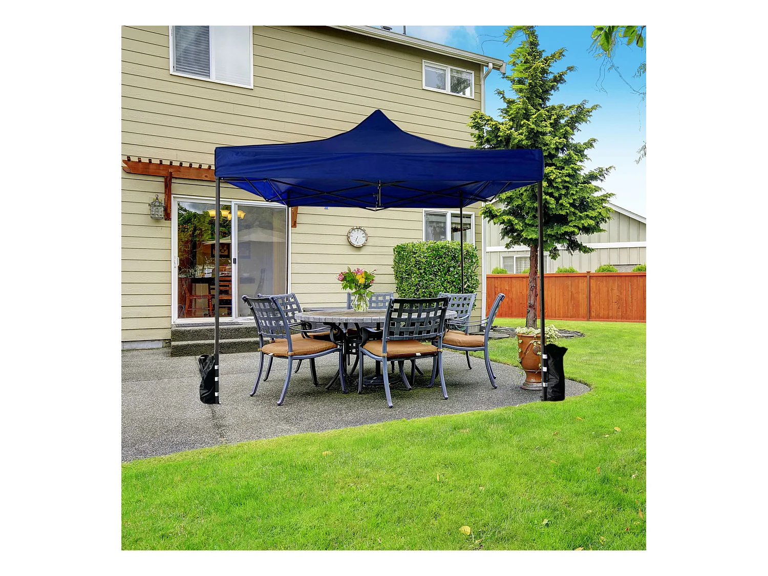 Gazebo Chapiteau Pliant Bleu 4 Poids Métal Polyester Terrasse 3x3