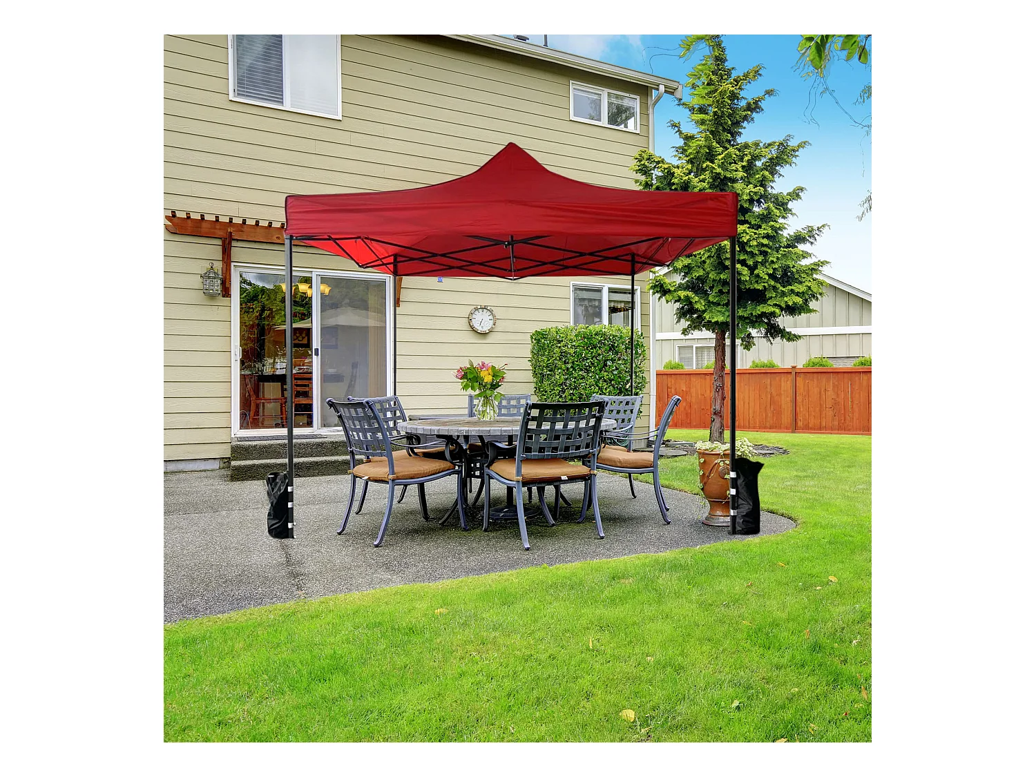 Gazebo Pavillon Pliant Rouge 4 Poids Métal Polyester Jardin 3x3