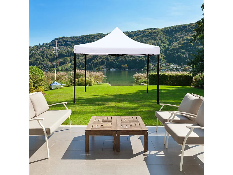 Gazebo Pieghevole A Fisarmonica Bianco Metallo Poliestere 3x3