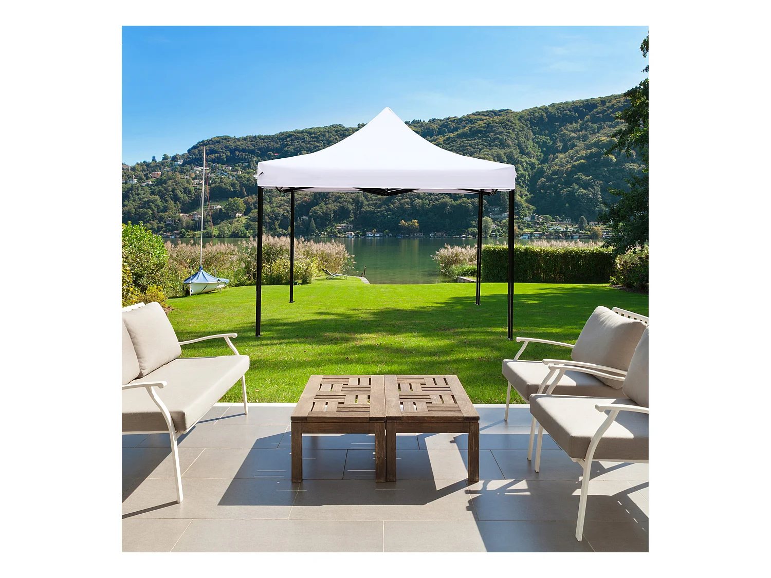 Gazebo Pieghevole A Fisarmonica Bianco Metallo Poliestere 3x3