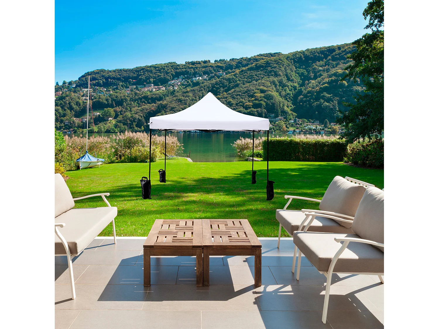 Gazebo Dobrável Branco 4 Pesos Metal Poliéster 3x3