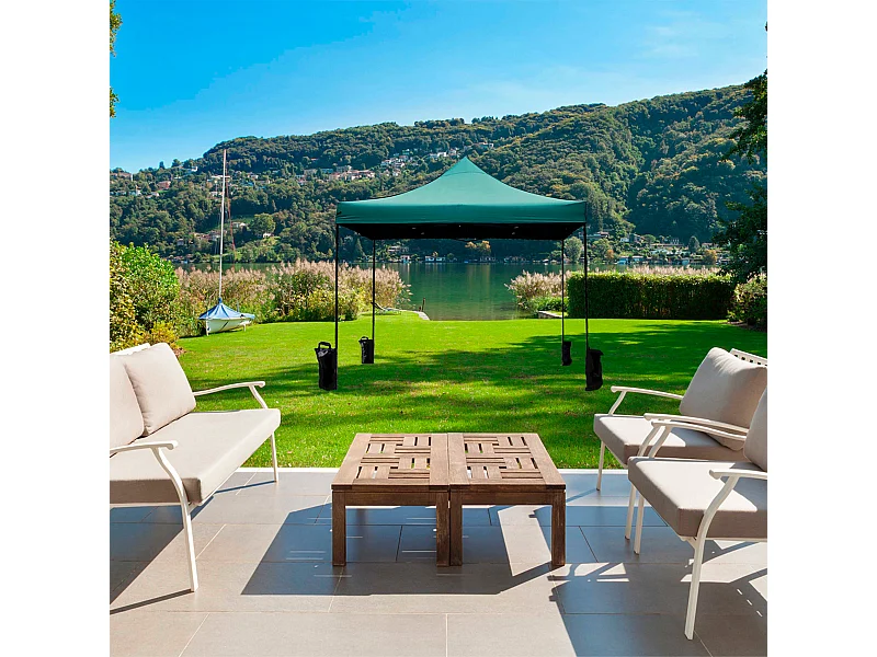 Gazebo Telo Richiudibile Verde 4 Pesi Metallo Poliestere 3x3