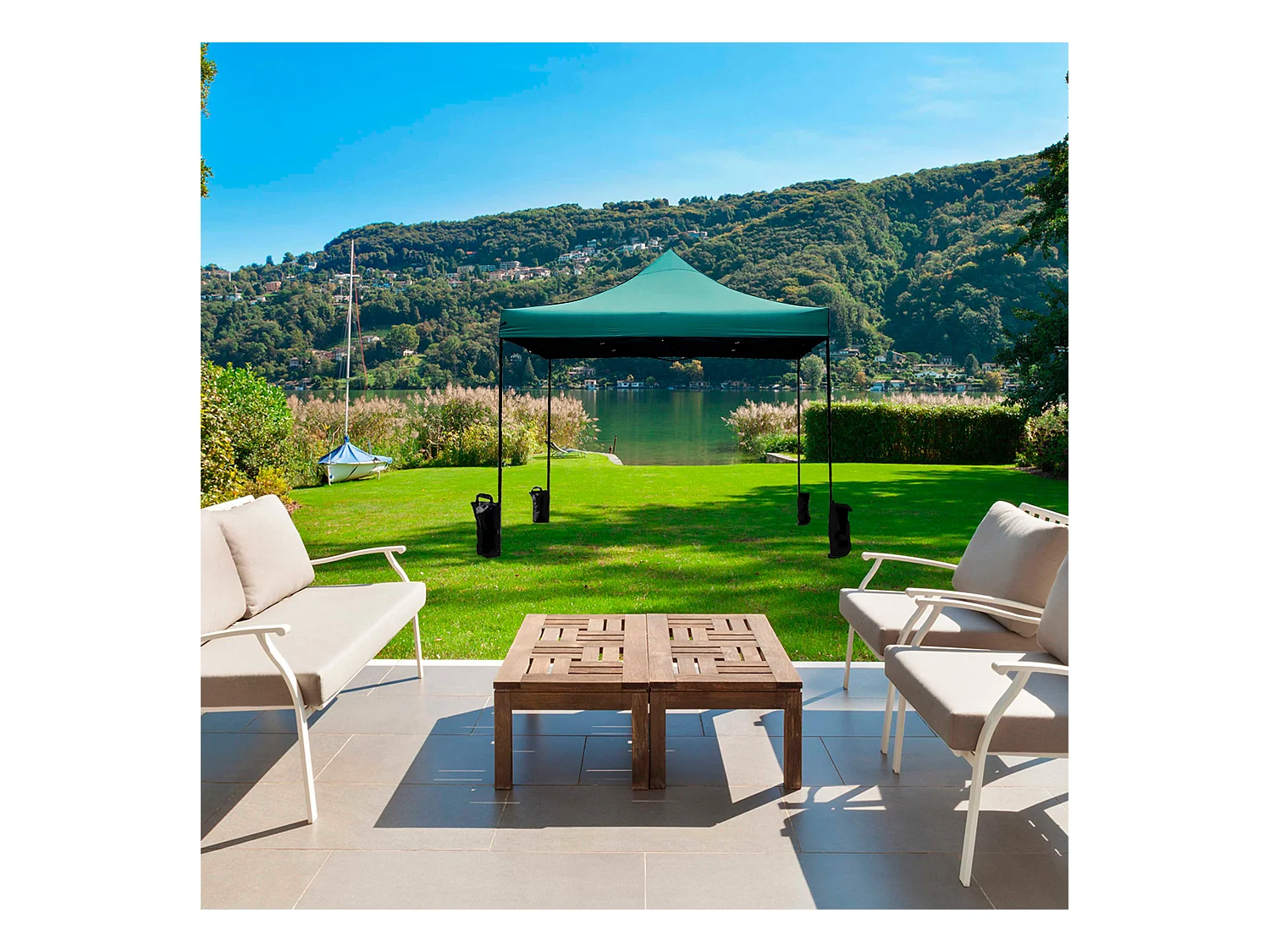 Gazebo Pliant Refermable Vert 4 Poids Métal Polyester 3x3
