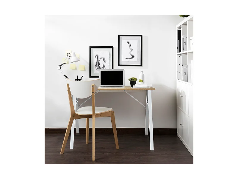 Table d'ordinateur Bureau de jeu Gaming Moderne en Acier Bois beige