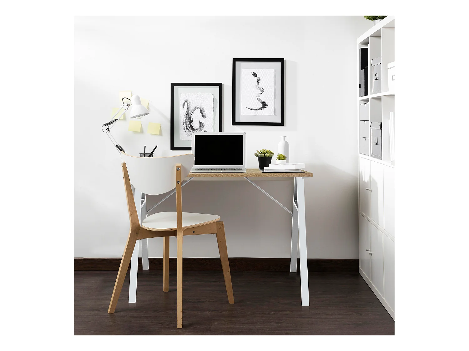 Table d'ordinateur Bureau de jeu Gaming Moderne en Acier Bois beige