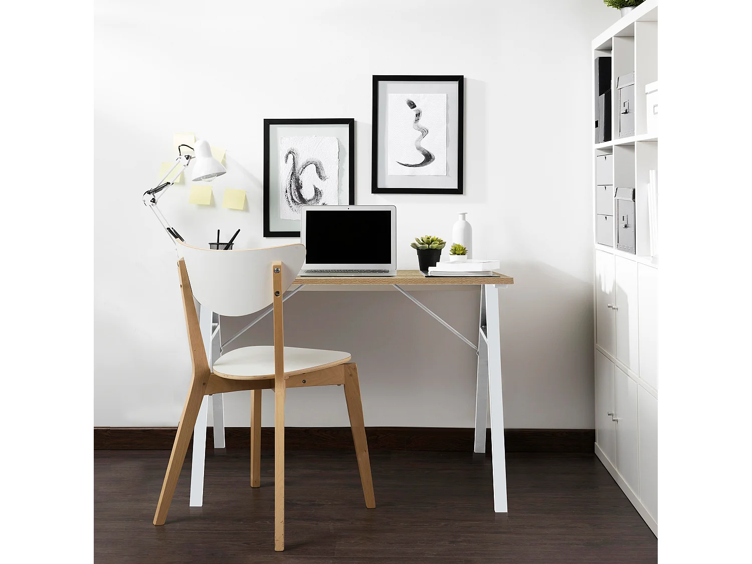 Table d'ordinateur Bureau de jeu Gaming Moderne en Acier Bois beige