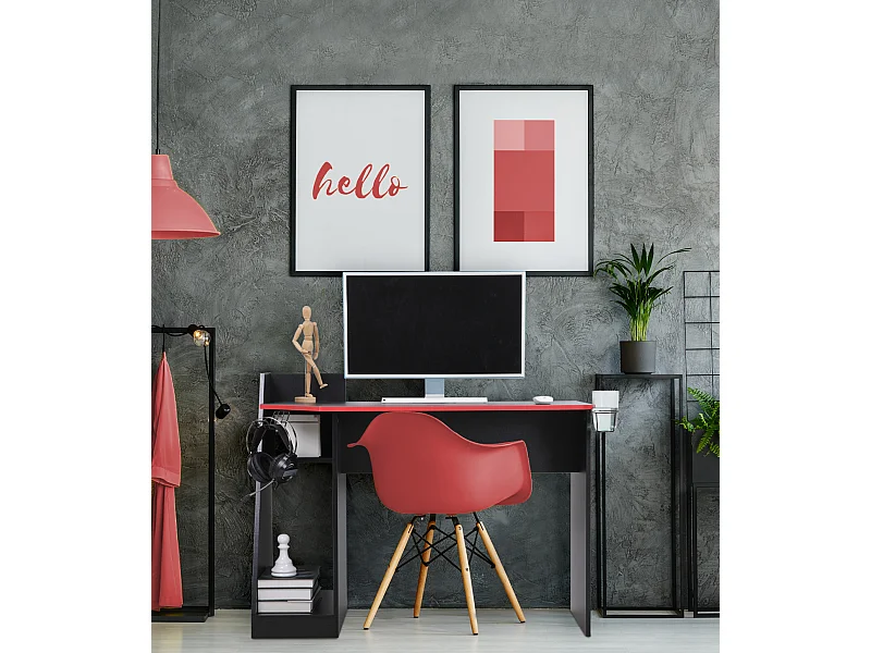 Table gaming pour PC noire rouge en bois moderne avec accessoires