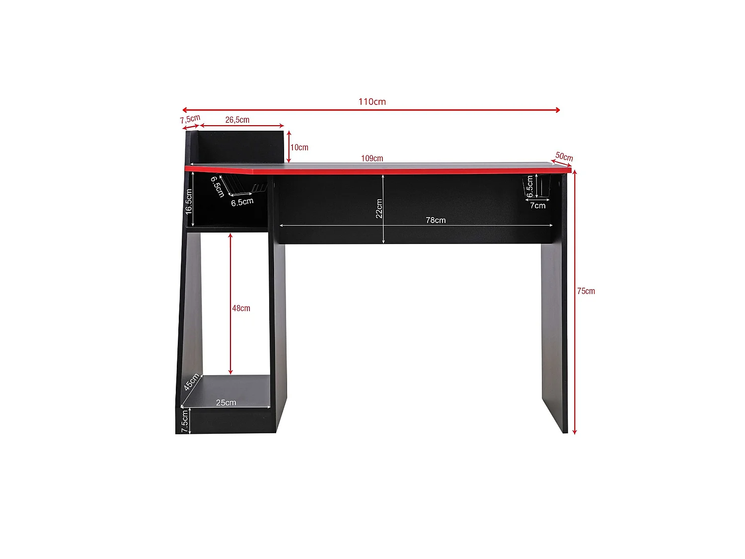 Table gaming pour PC noire rouge en bois moderne avec accessoires