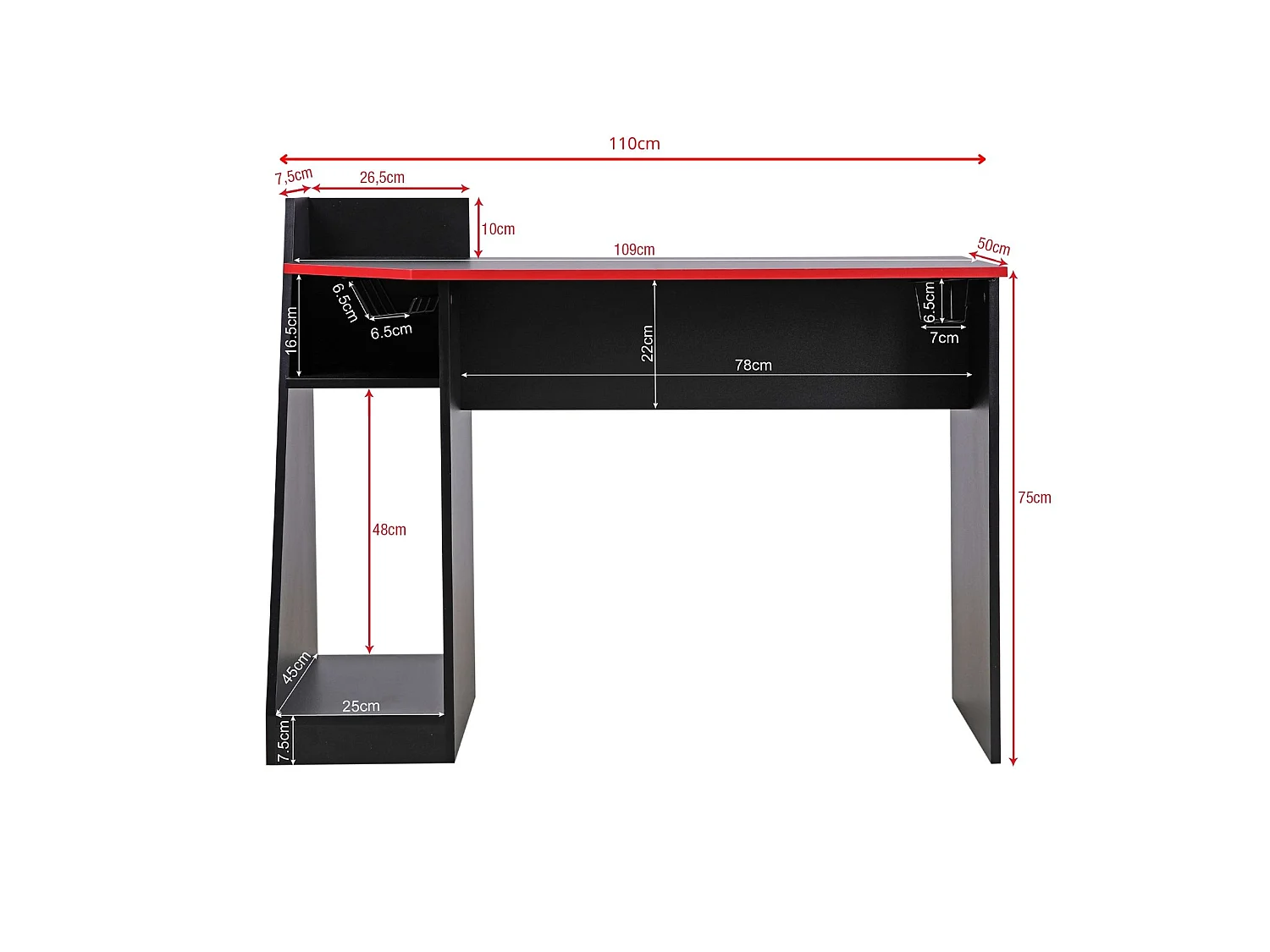 Table gaming pour PC noire rouge en bois moderne avec accessoires