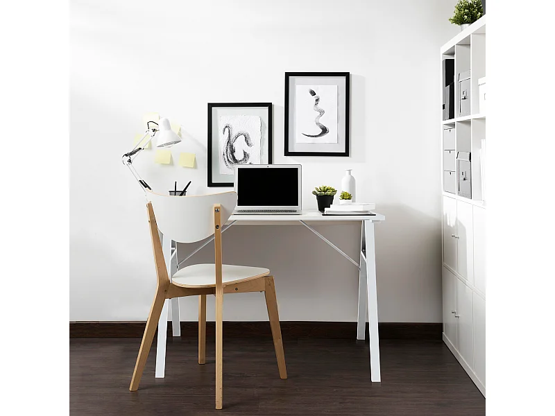 Table d'ordinateur pour PC en bois acier blanc de style moderne