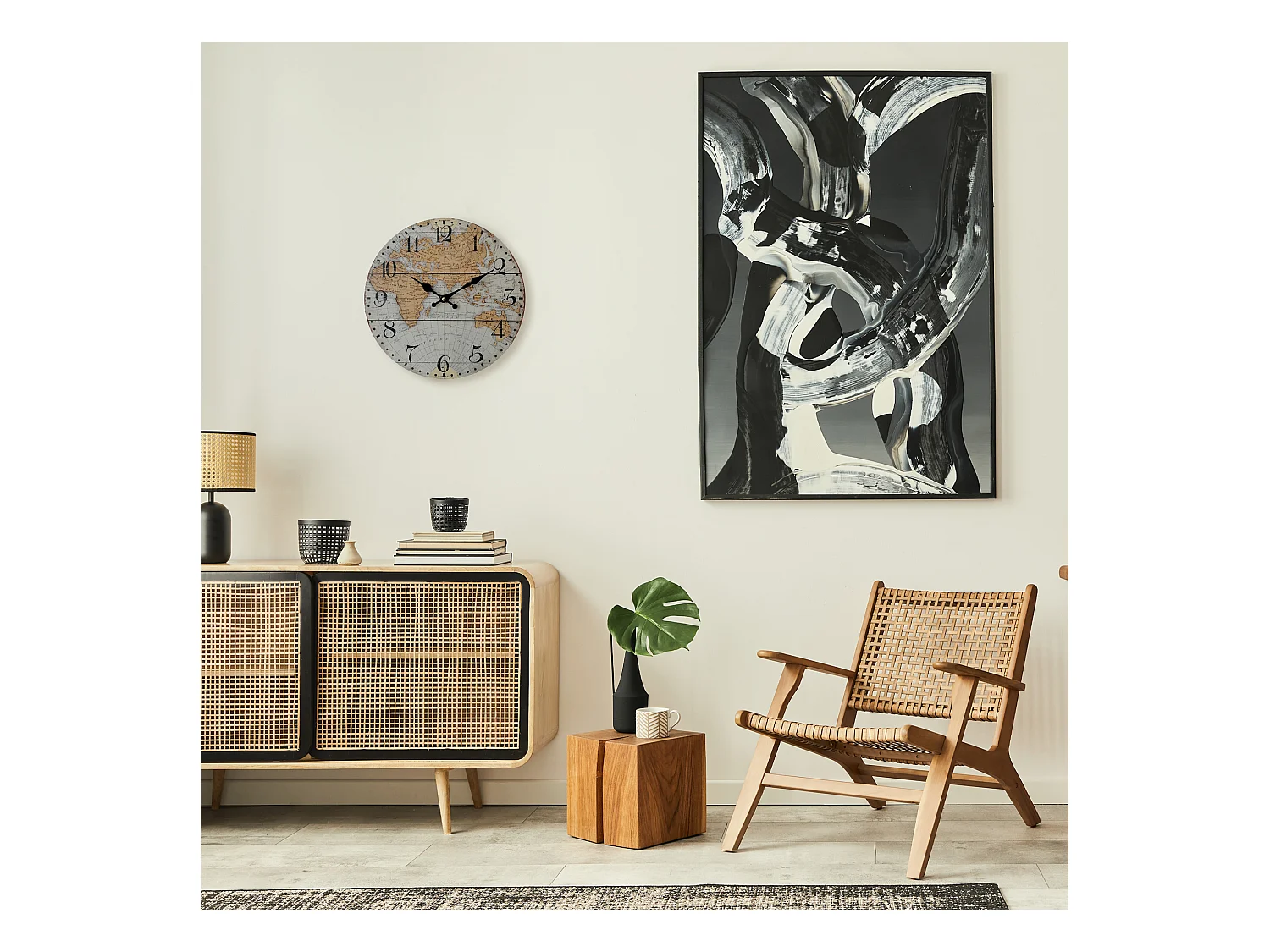 Reloj de Pared con Mapa del Mundo Mdf Marrón Gris Estilo Retro para Cocina