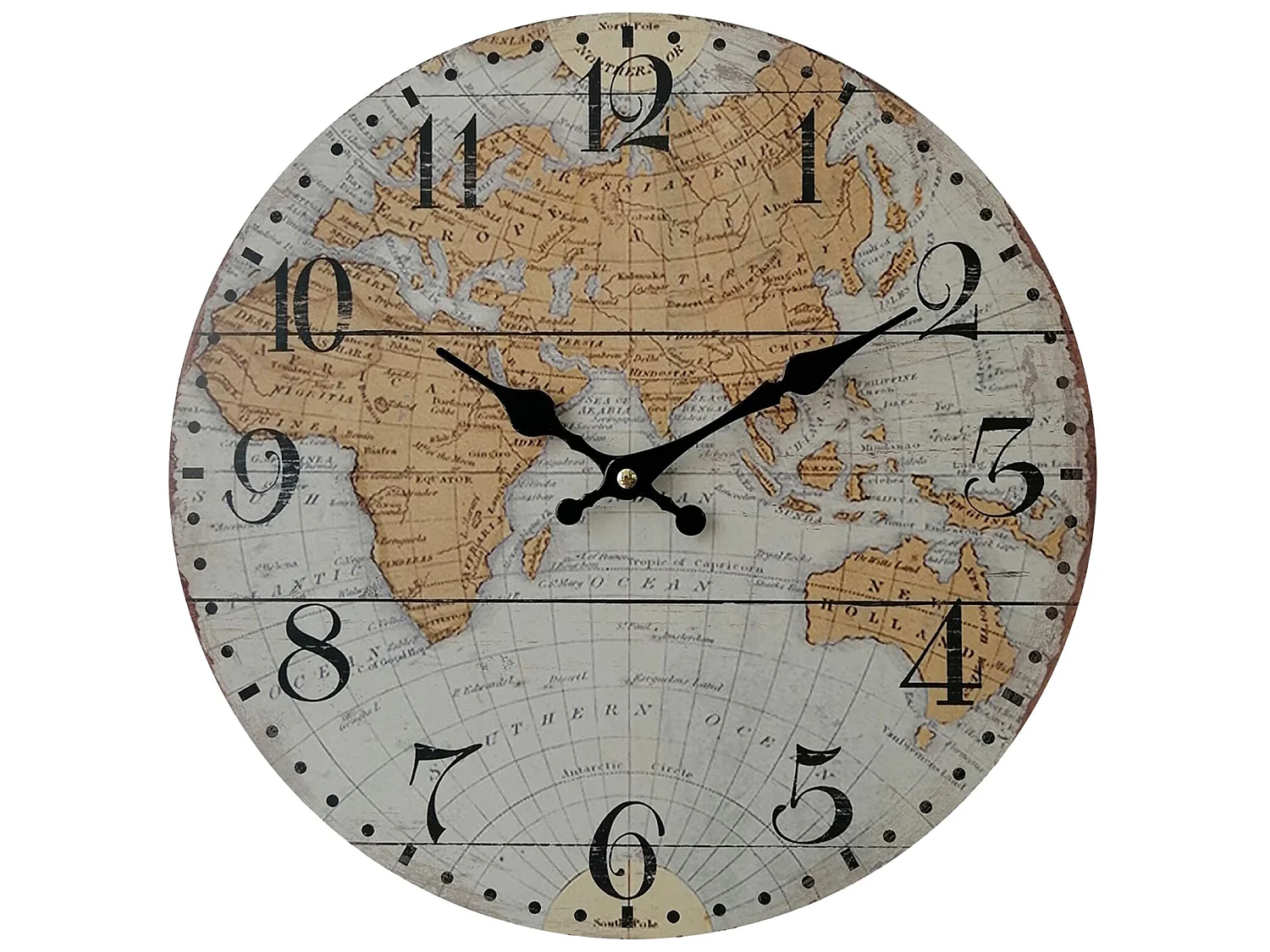 Horloge Murale Carte Du Monde Mdf Brun Gris Style Rétro pour Cuisine