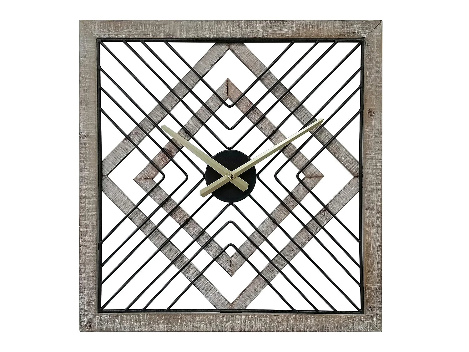 Horloge Murale Carrée en Métal Mdf Noir Brun Style Moderne