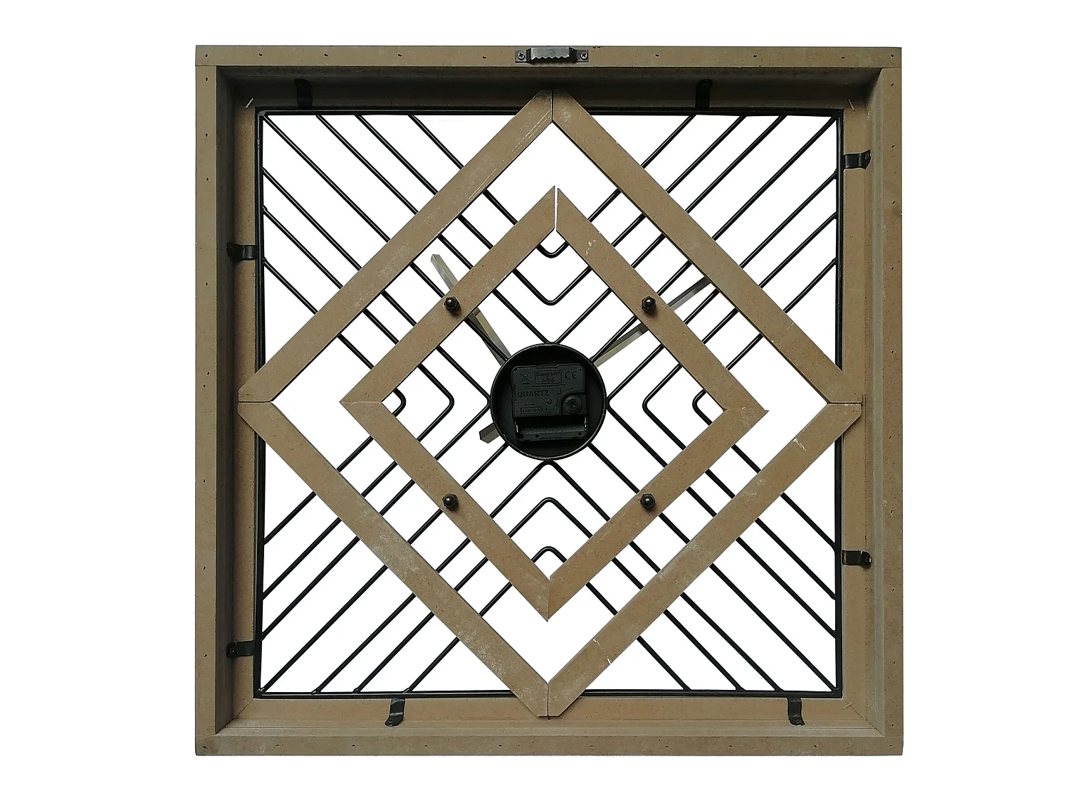 Horloge Murale Carrée en Métal Mdf Noir Brun Style Moderne