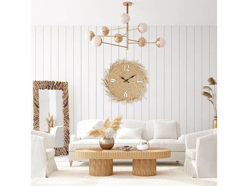 Orologio Decorativo Da Appendere Paglia Mdf Country 45x45x4,5