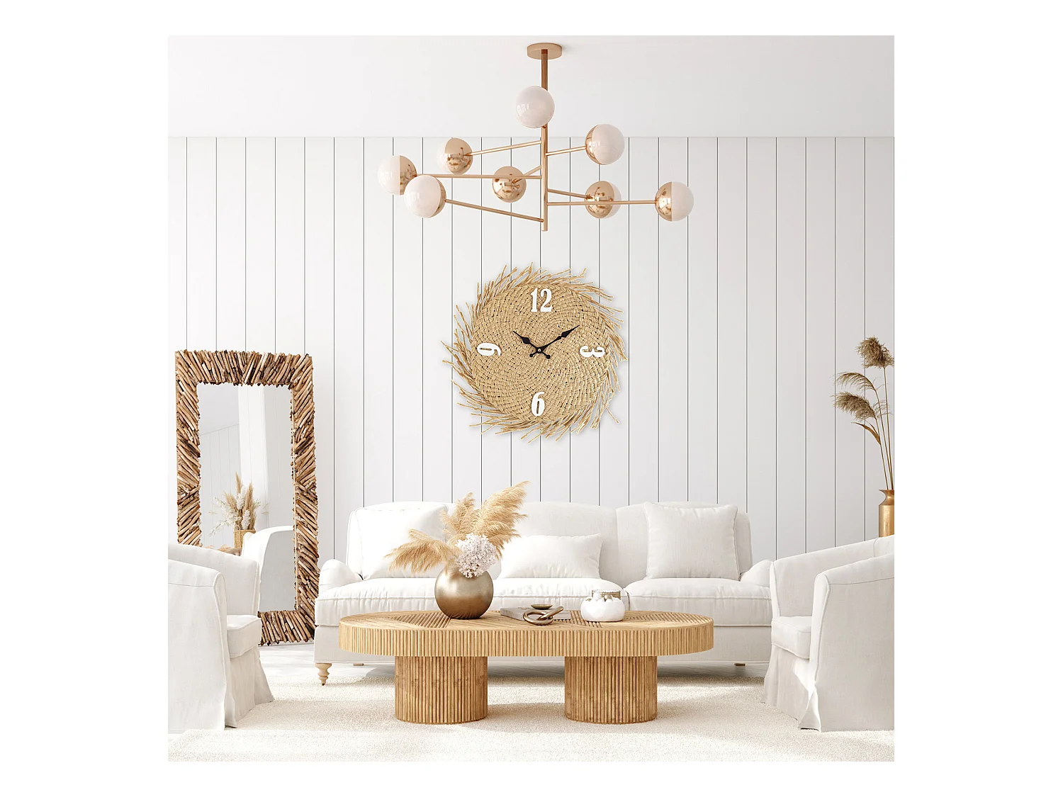 Relógio Decorativo Pendurado Palha Mdf País 45x45x4,5