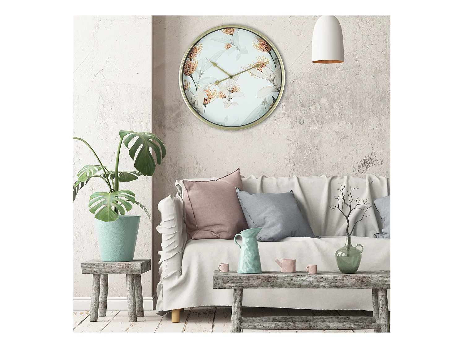 Orologio Decorativo Muro Mdf Metallo Vetro Bianco Dorato 40x40x6