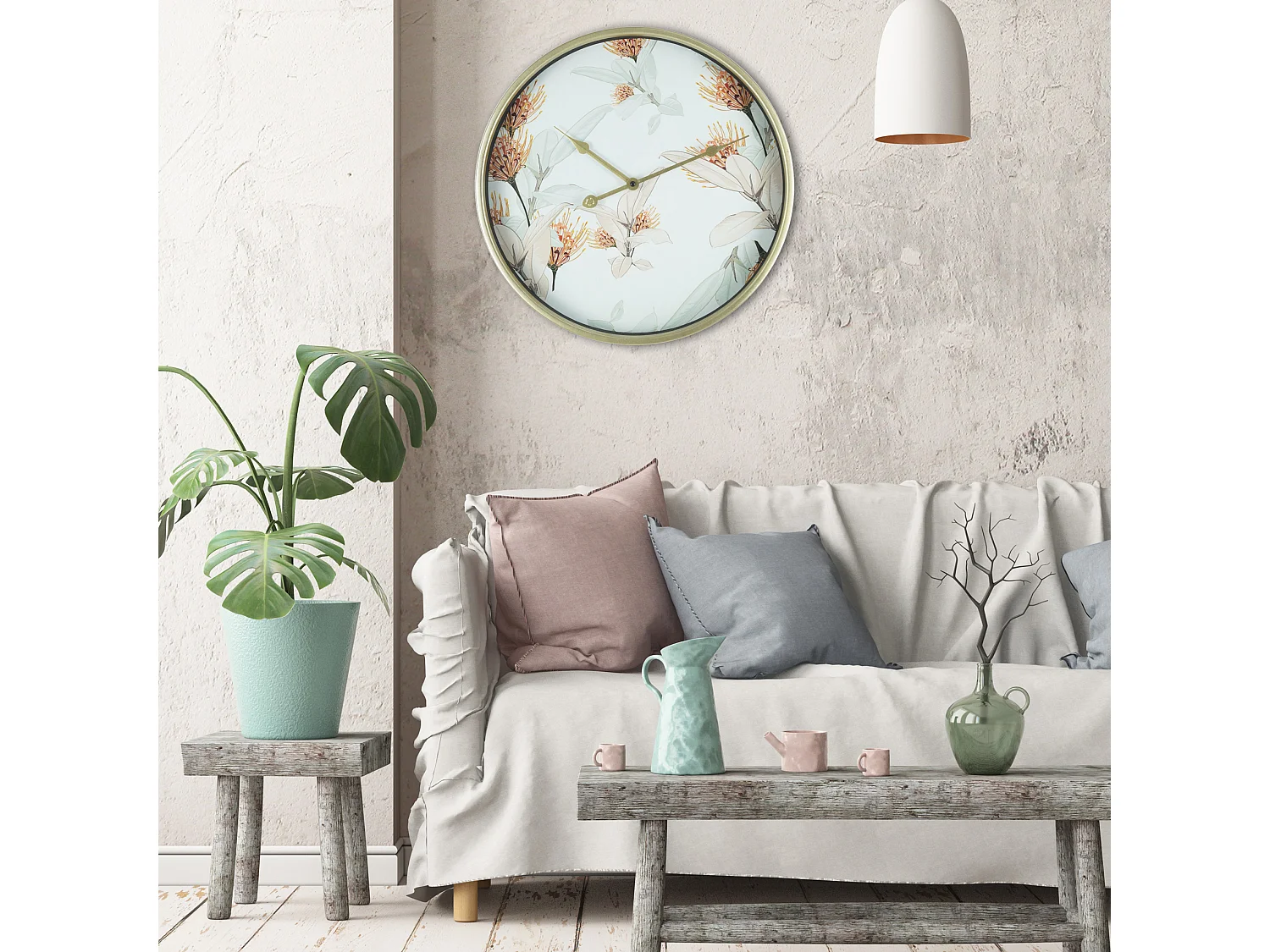 Horloge Murale De Cuisine Salon En Mdf Métal Verre Blanc Doré 40 Cm