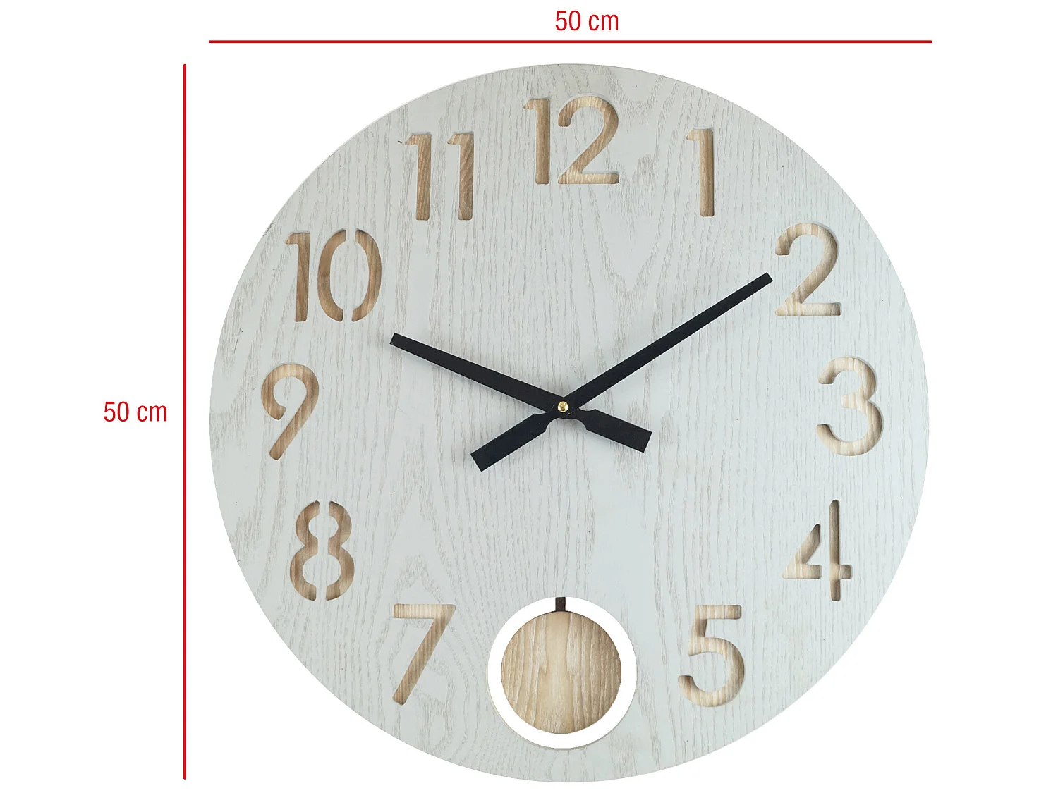 Grande Horloge Murale Particulière En Mdf, Blanc Marron, Salon 50 Cm