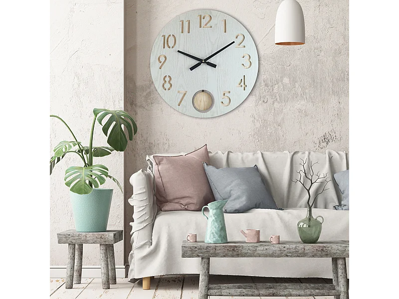 Grande Horloge Murale Particulière En Mdf, Blanc Marron, Salon 50 Cm
