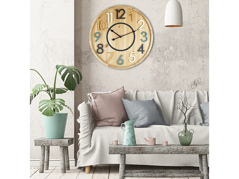 Orologio Parete Moderno Mdf Marrone Camera Ufficio Sala 50x50x4,5