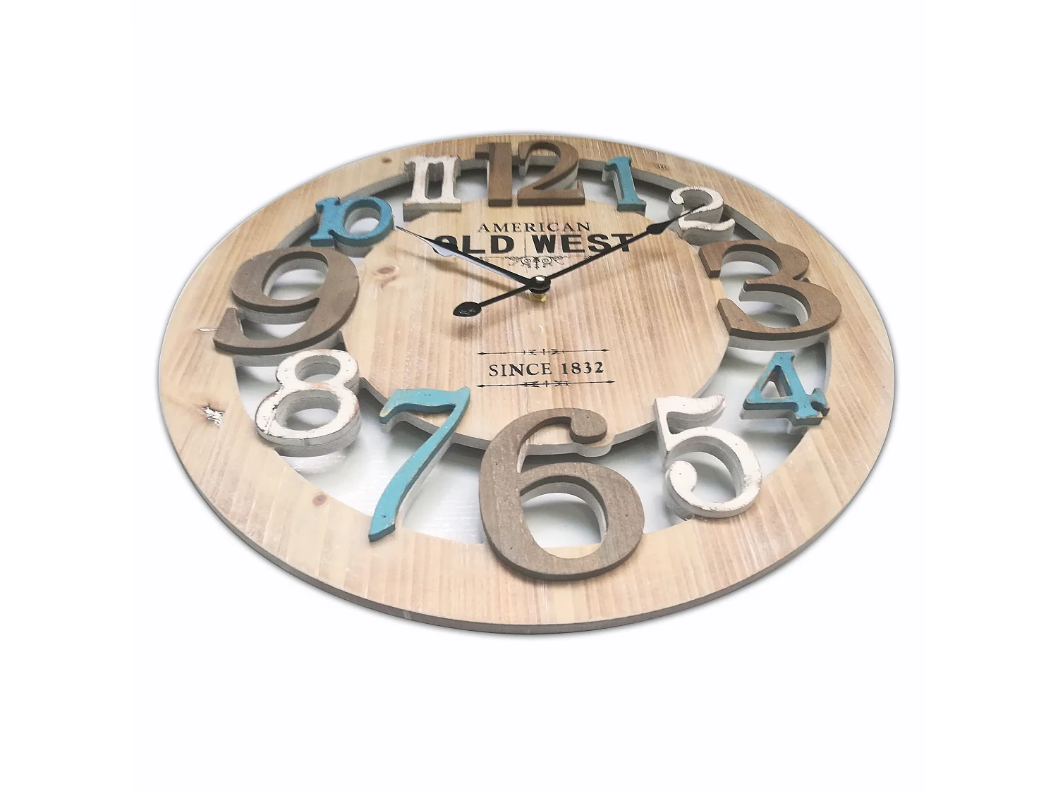 Orologio A Parete Legno Azzurro Bianco Rustico Rotondo 50x50x4,5