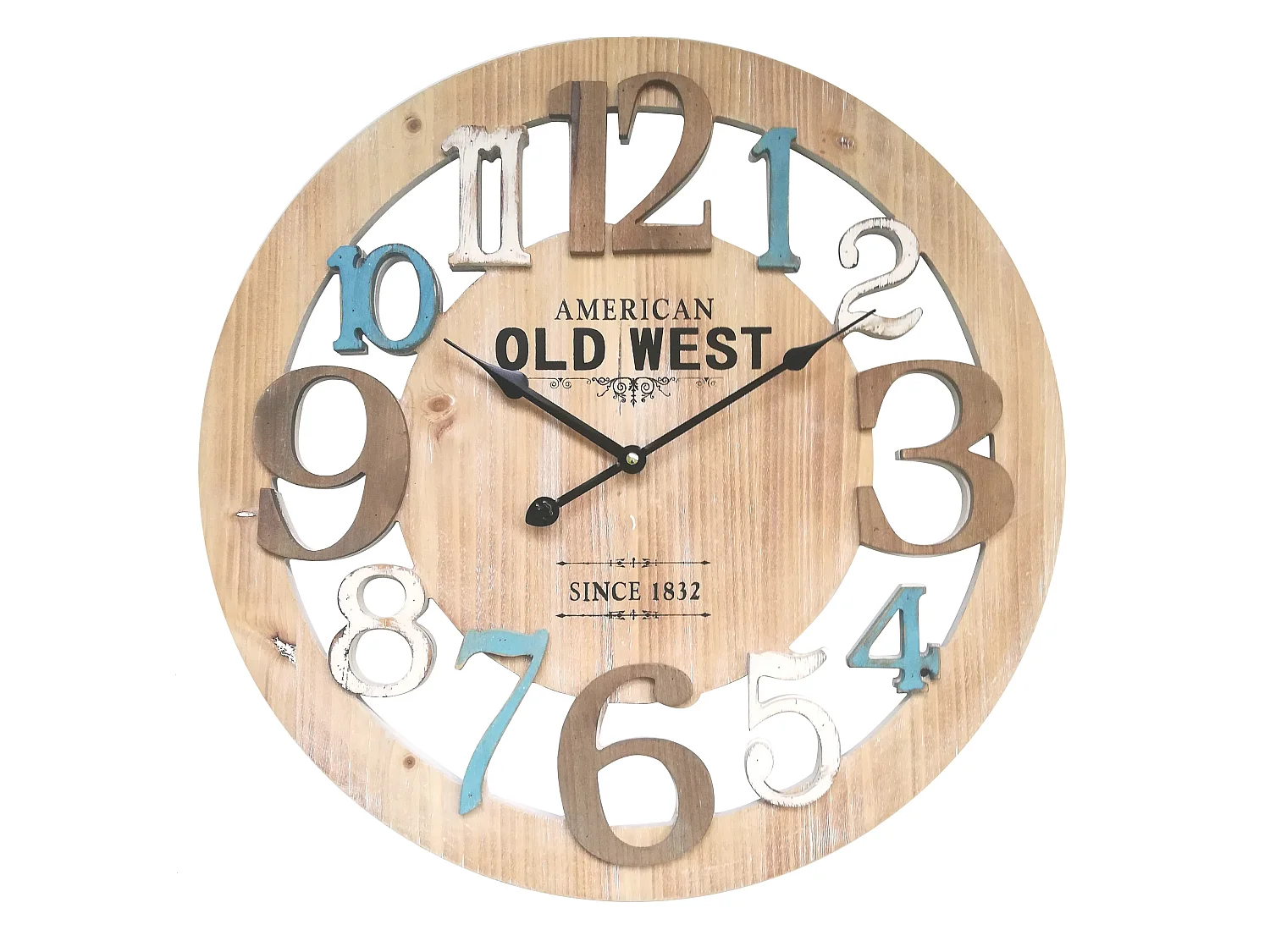 Horloge Murale Bois Bleu Blanc Design Urban 50x50x4,5